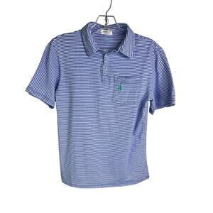 Johnnie-O‎ Polo Shirt Boys 10 Blue White Striped Short Sleeve Pocket Front